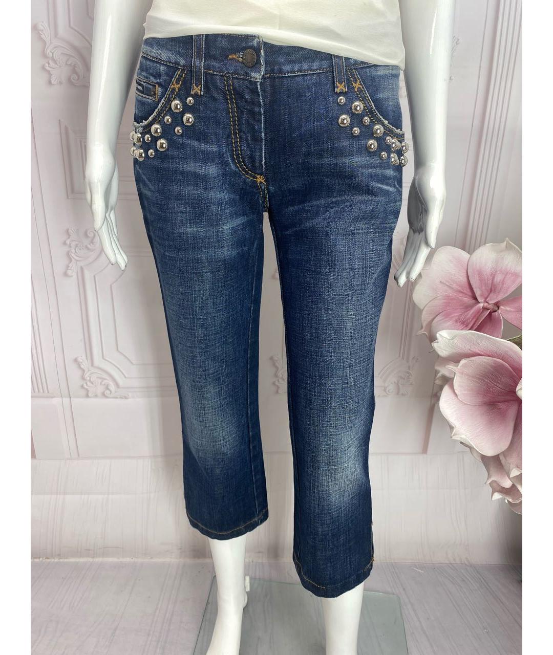 DOLCE&GABBANA Синие хлопковые прямые брюки, фото 5