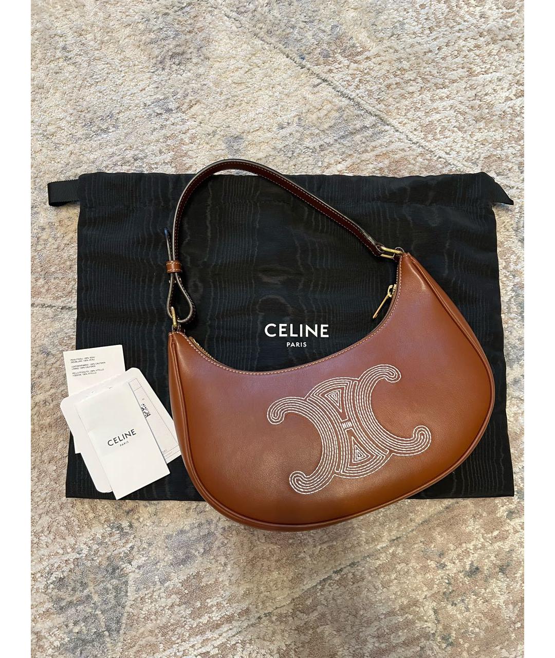 CELINE Коричневая кожаная сумка через плечо, фото 2