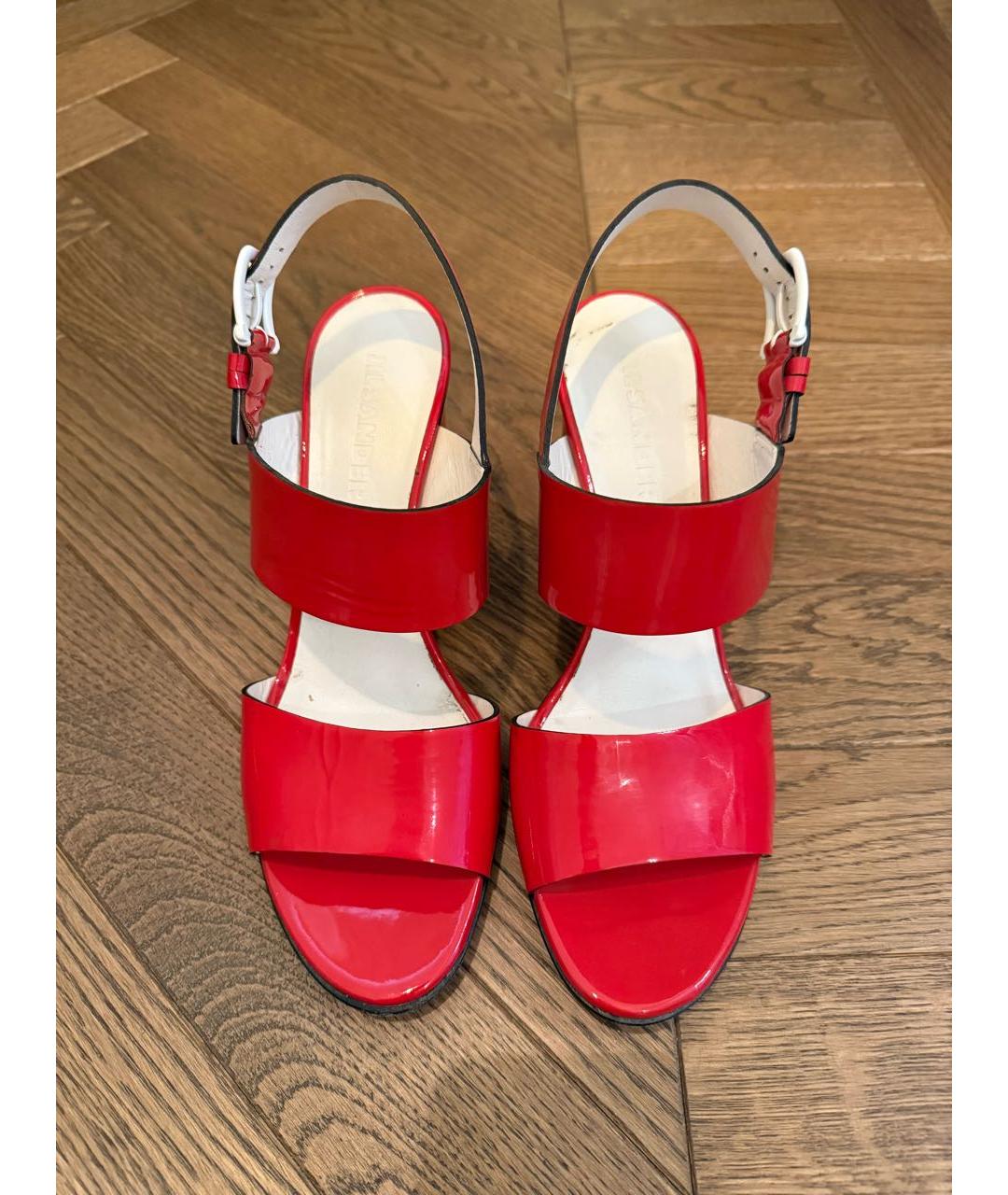 JIL SANDER Красные кожаные босоножки, фото 2