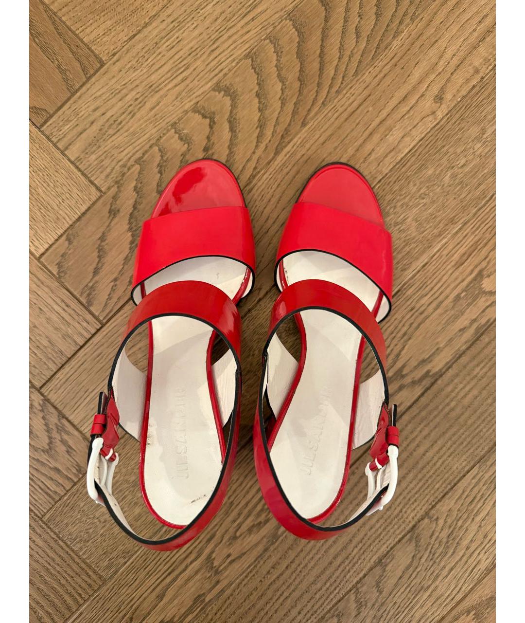 JIL SANDER Красные кожаные босоножки, фото 3