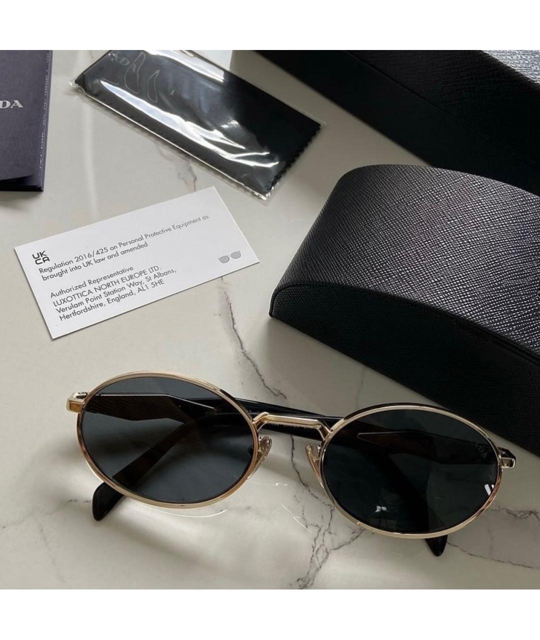 PRADA Золотые металлические солнцезащитные очки, фото 4