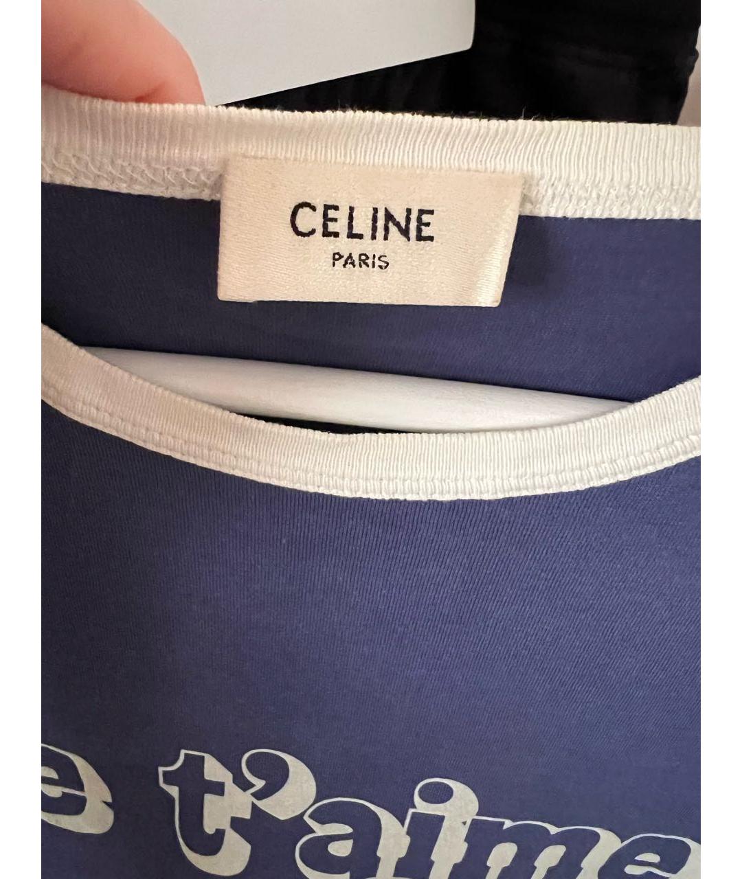 CELINE Синяя хлопковая футболка, фото 4