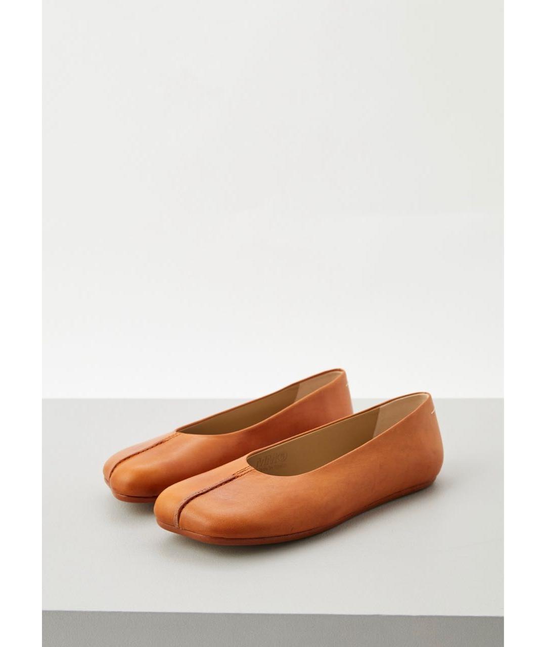 MM6 MAISON MARGIELA Оранжевое кожаные балетки, фото 9