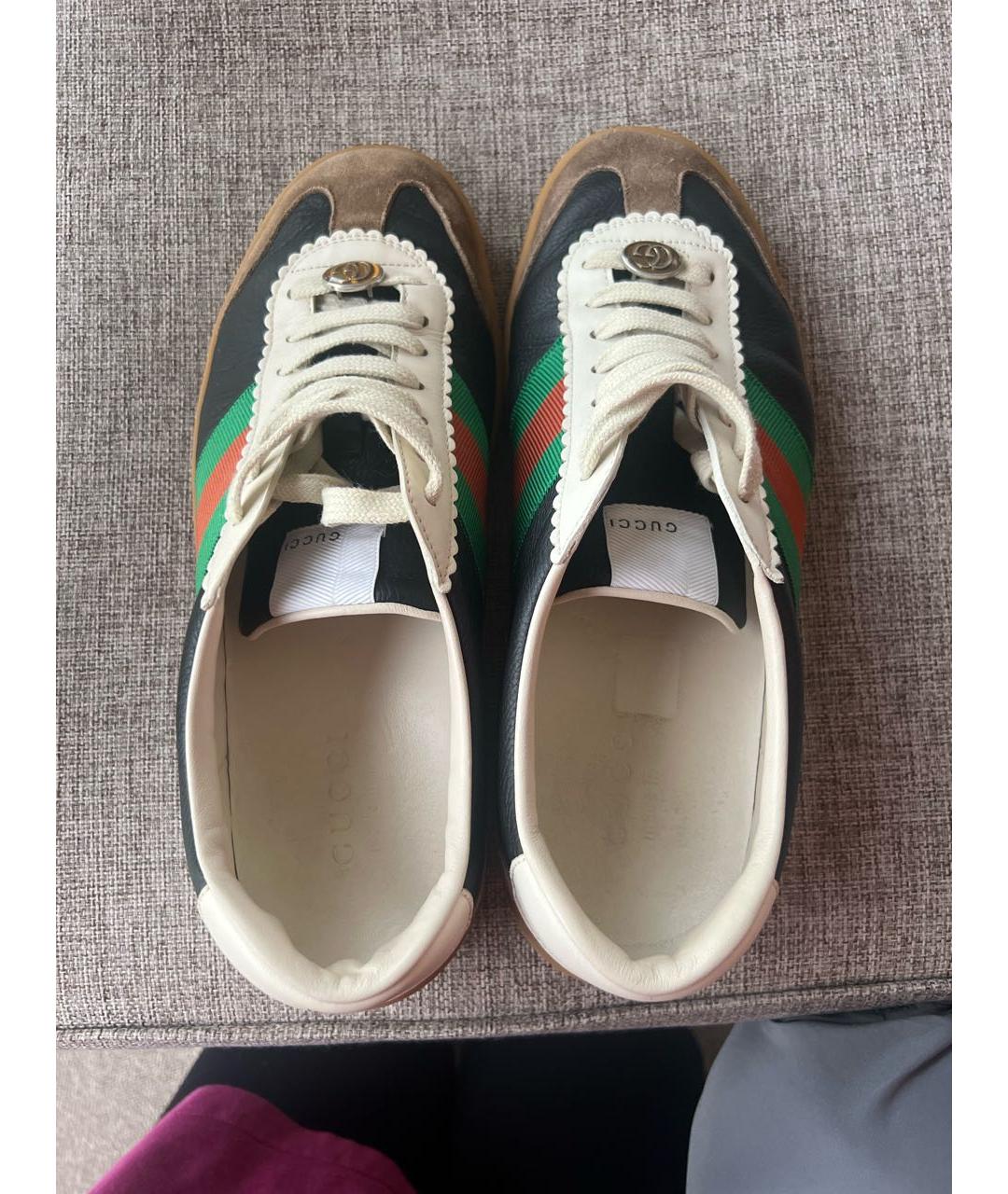 GUCCI Черные кожаные низкие кроссовки / кеды, фото 3