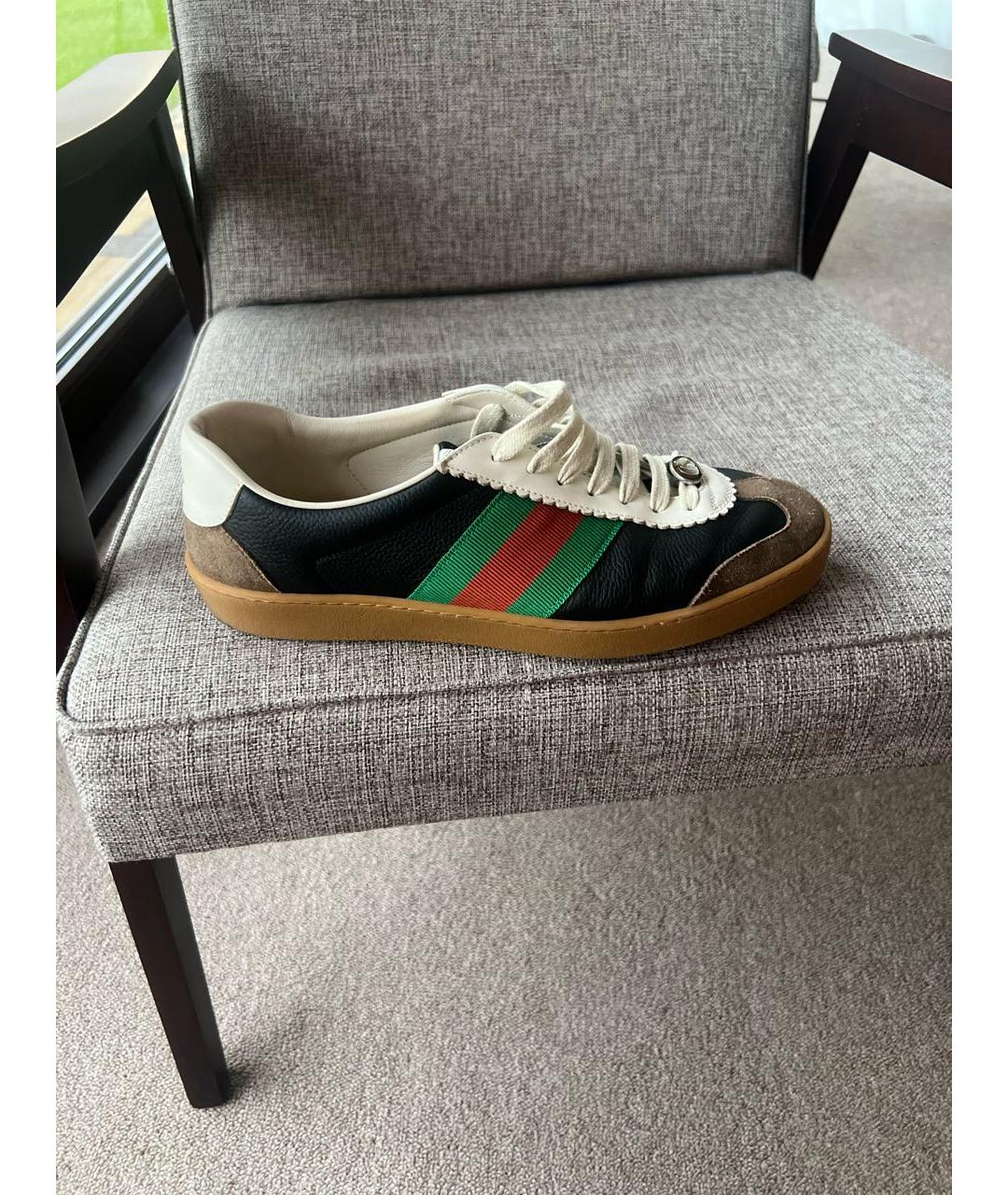 GUCCI Черные кожаные низкие кроссовки / кеды, фото 6