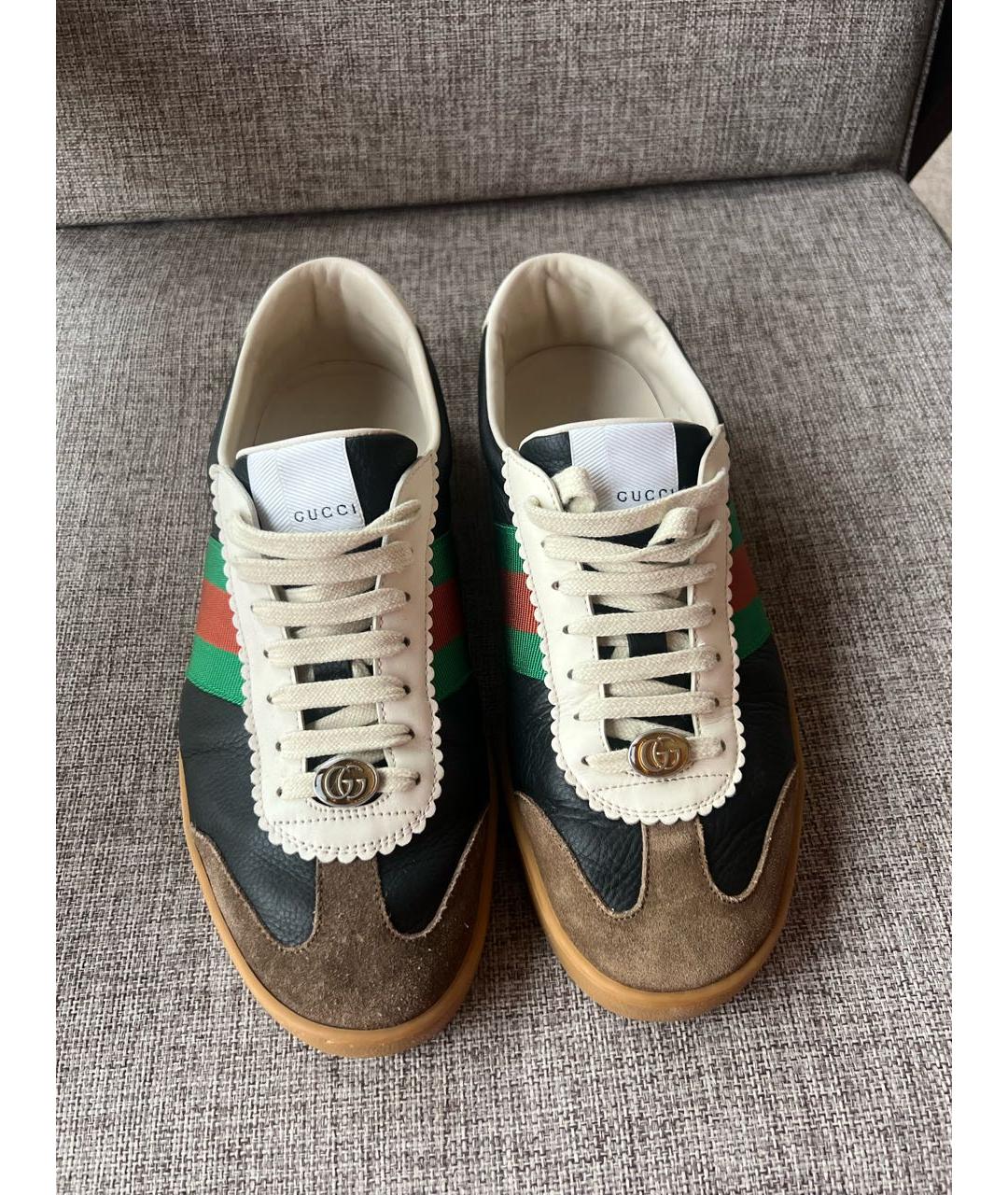 GUCCI Черные кожаные низкие кроссовки / кеды, фото 2