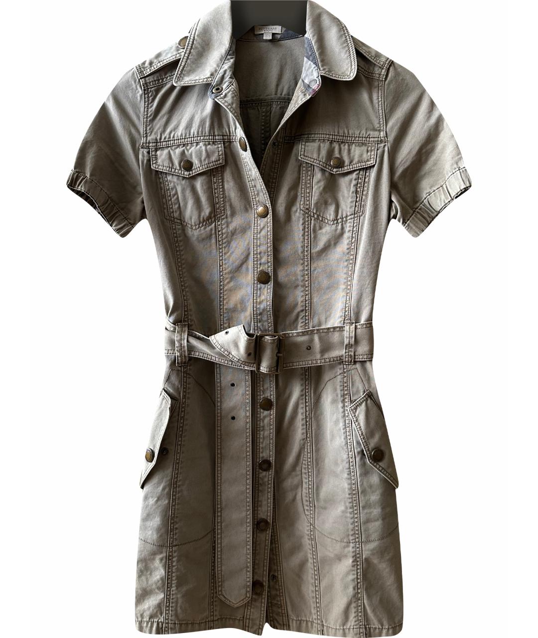 BURBERRY Хаки хлопковое повседневное платье, фото 1