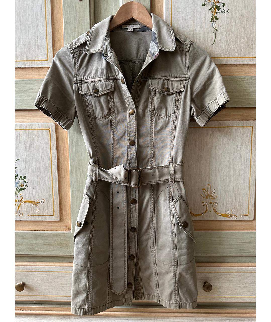 BURBERRY Хаки хлопковое повседневное платье, фото 6