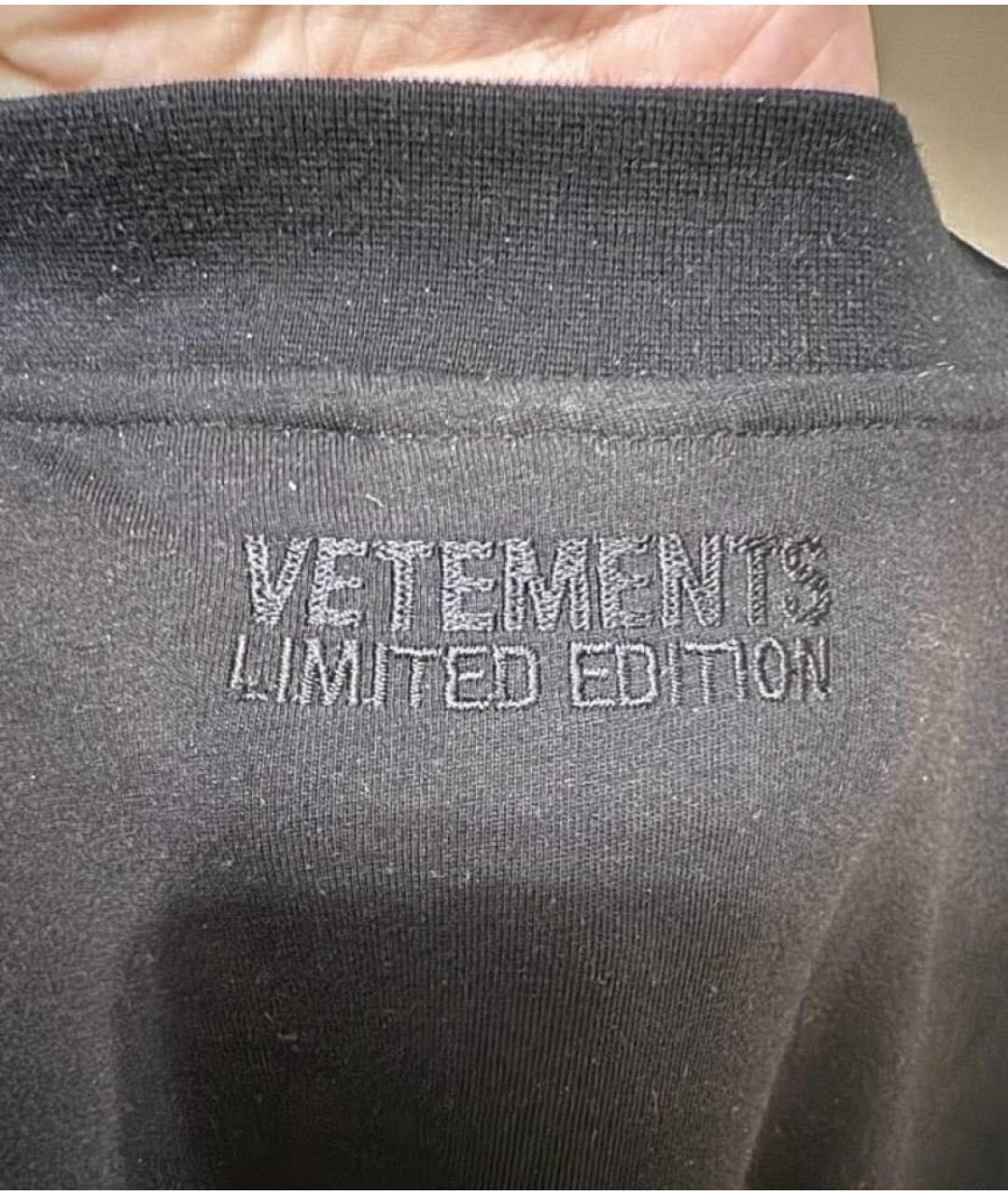 VETEMENTS Черная хлопко-эластановая футболка, фото 4