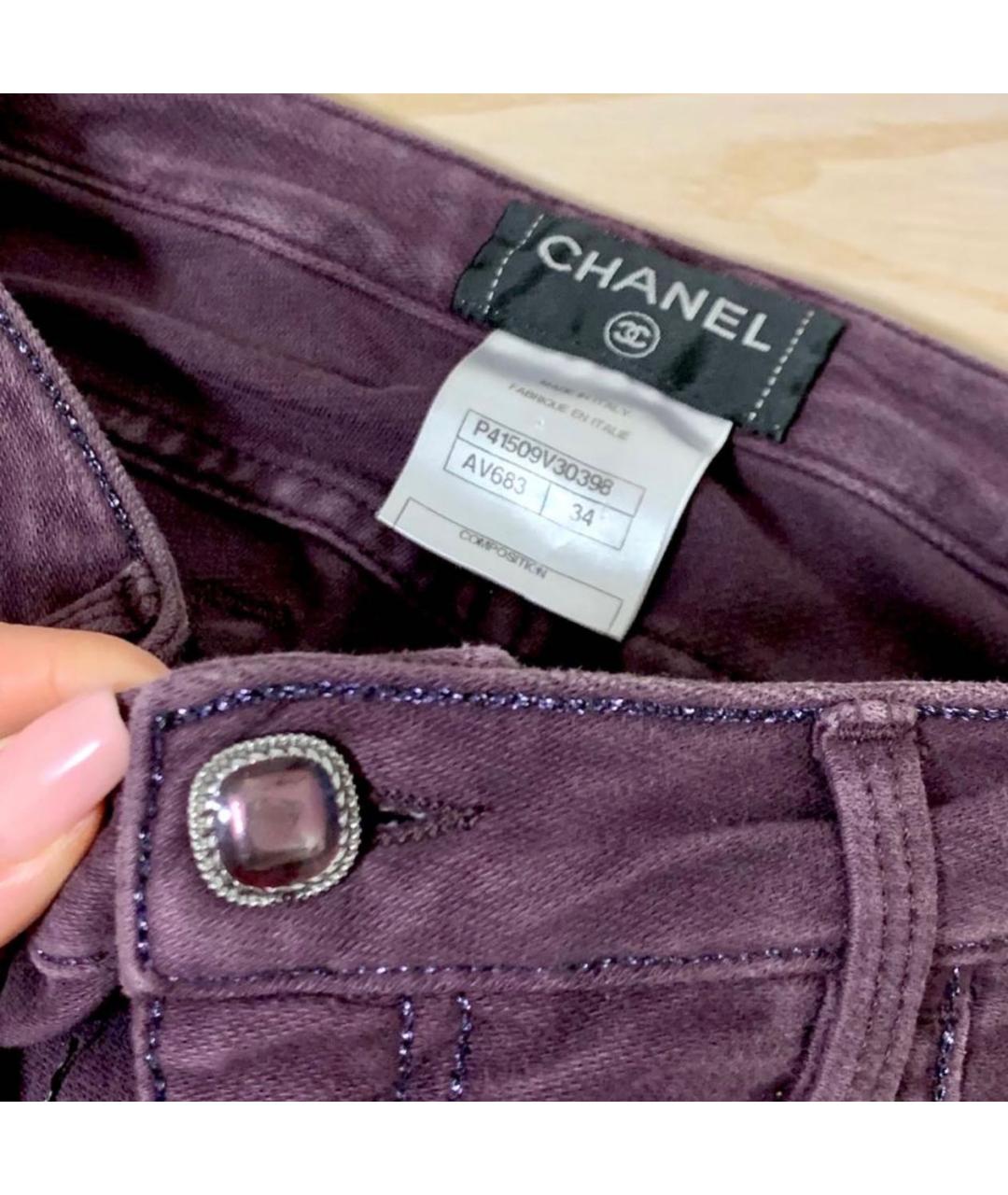 CHANEL Фиолетовые хлопко-эластановые прямые джинсы, фото 5