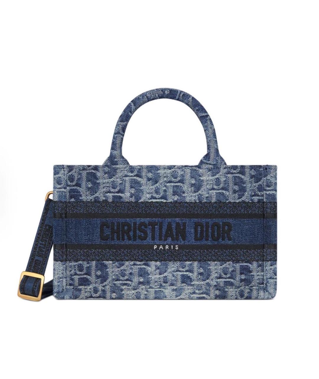 CHRISTIAN DIOR Темно-синяя жаккардовая сумка с короткими ручками, фото 1