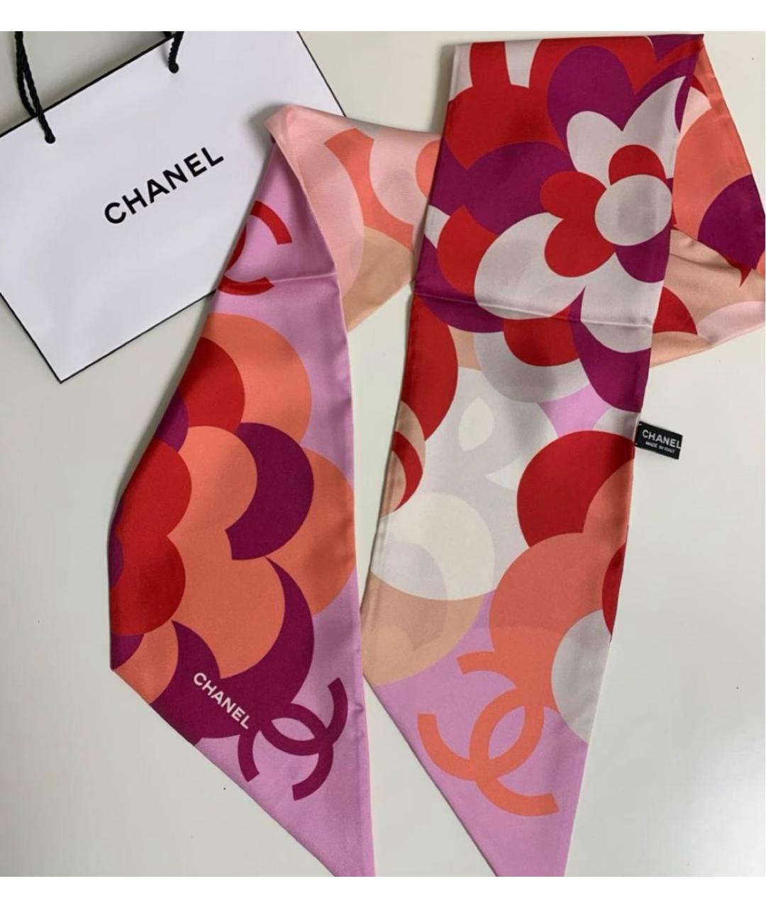CHANEL Розовый шелковый шарф, фото 7