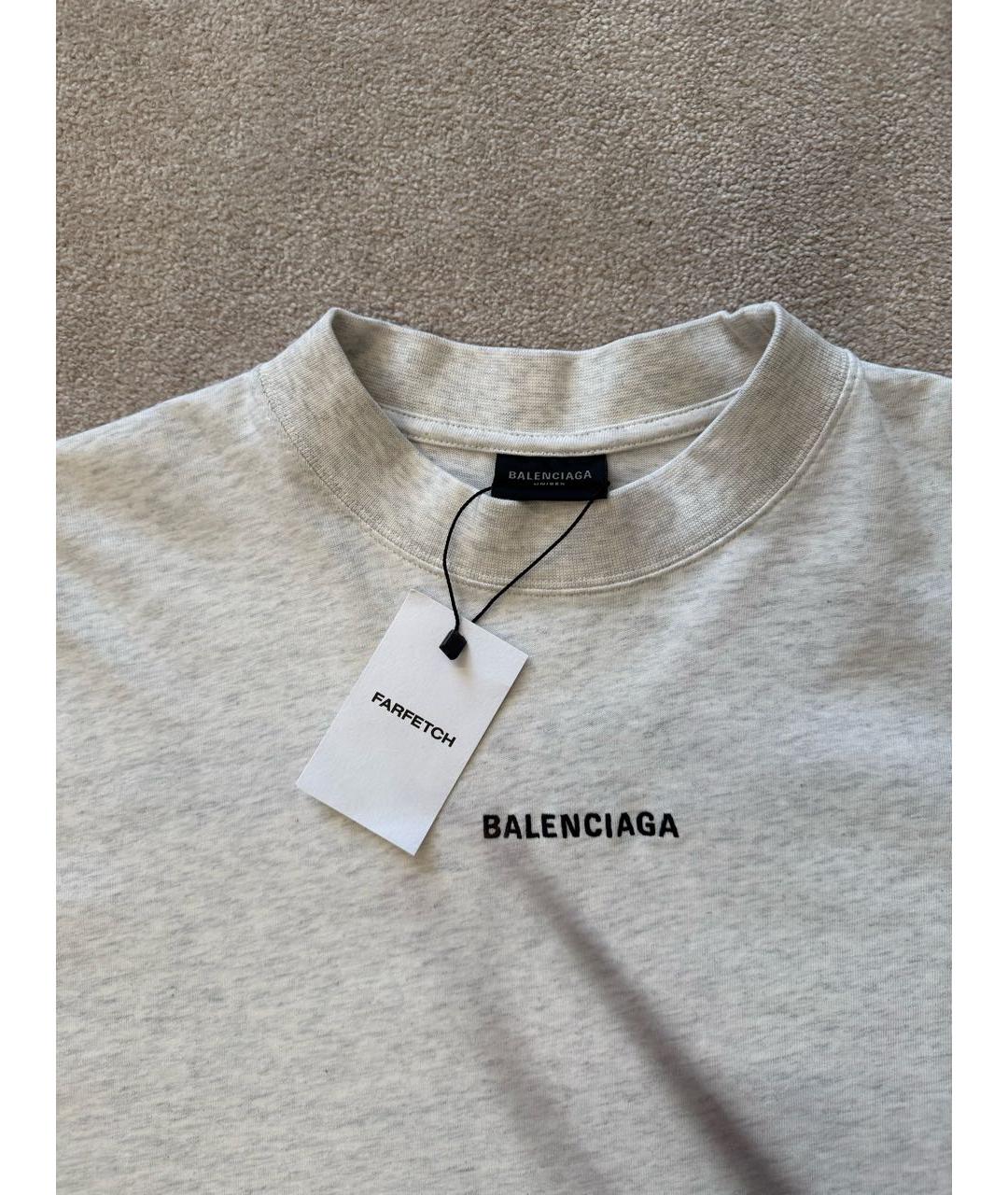 BALENCIAGA Серая хлопковая футболка, фото 4