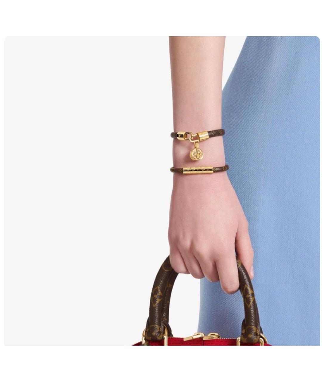 LOUIS VUITTON Коричневый кожаный браслет, фото 5