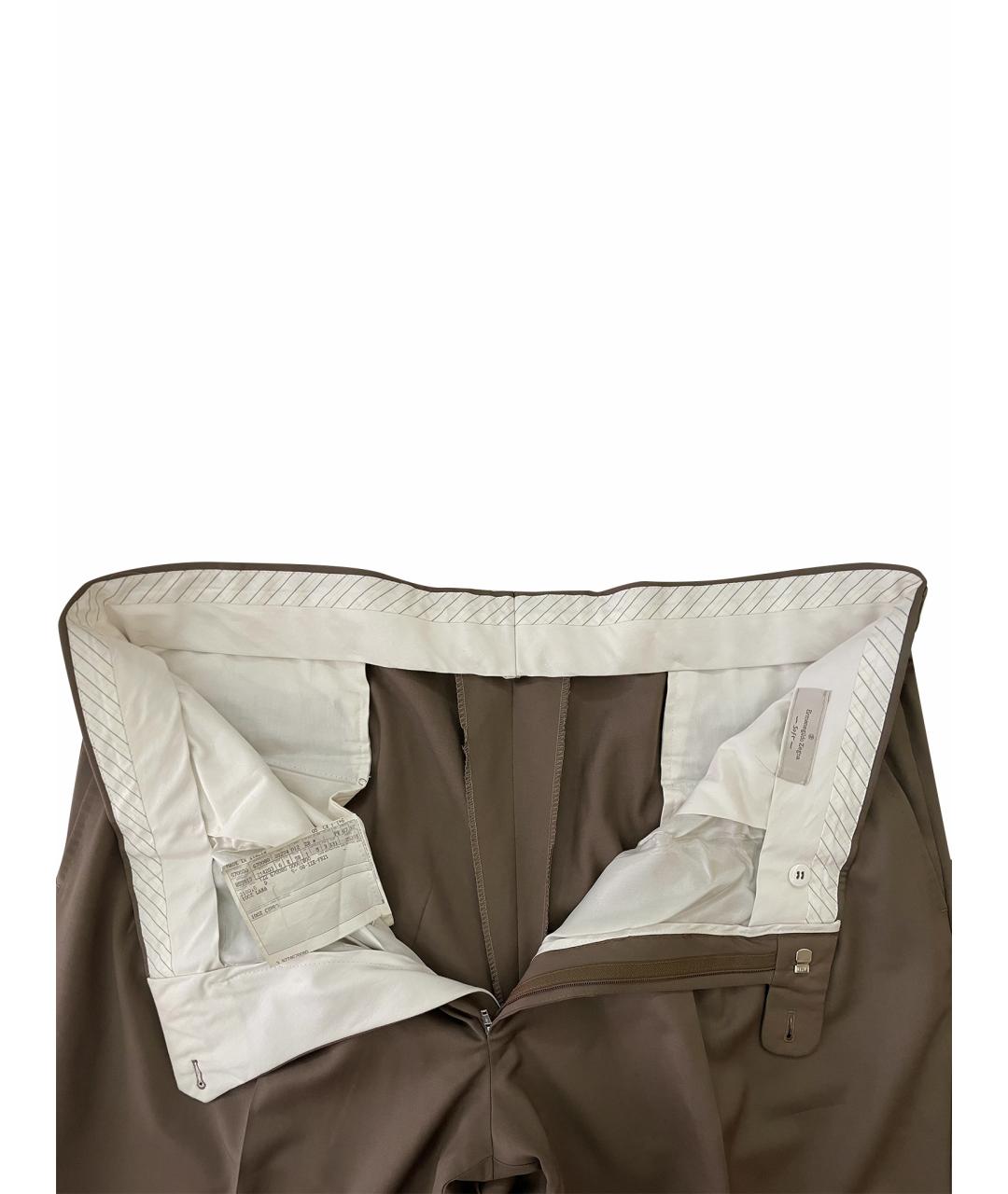 ERMENEGILDO ZEGNA Коричневые шерстяные классические брюки, фото 10