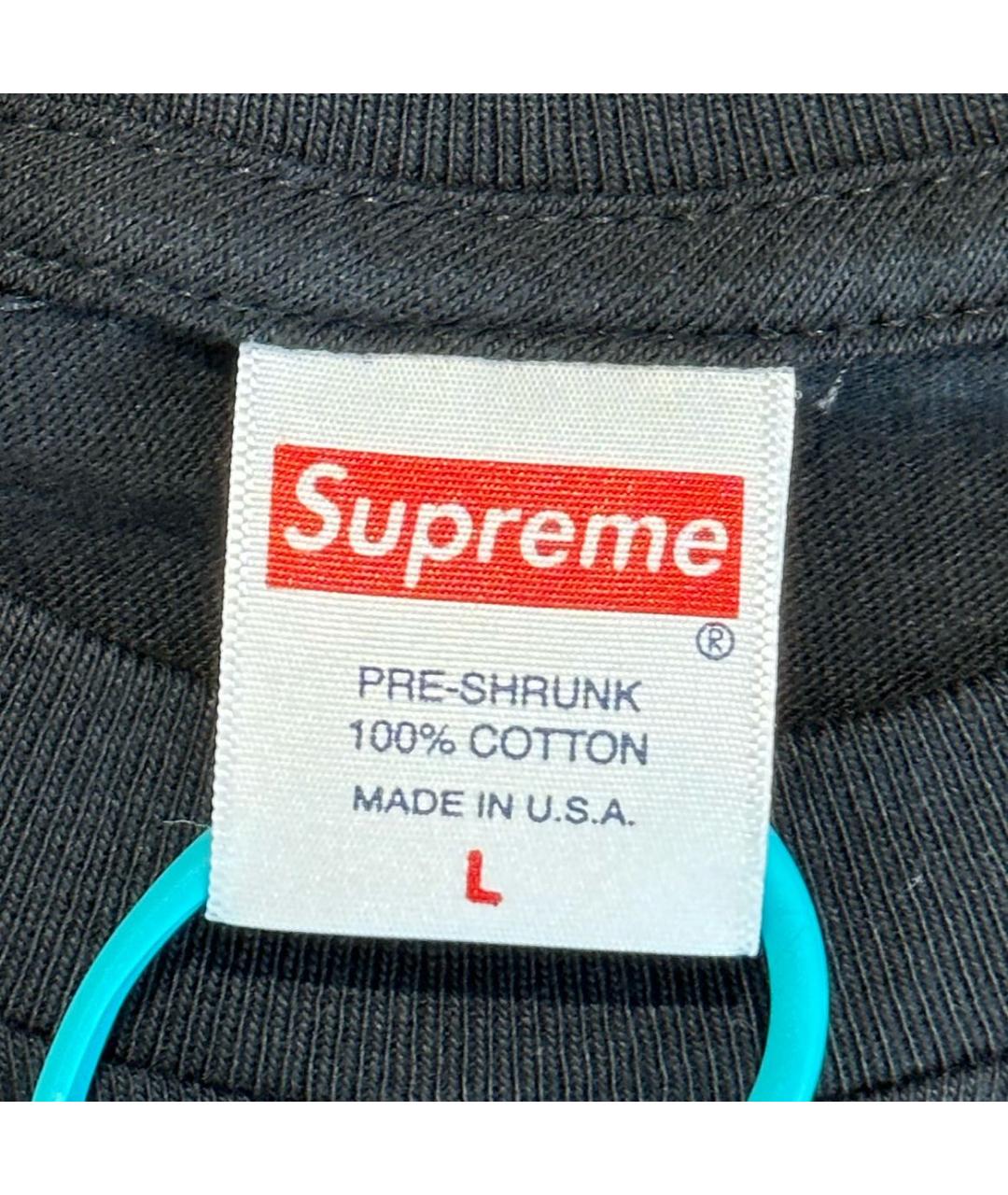SUPREME Черная хлопковая футболка, фото 3
