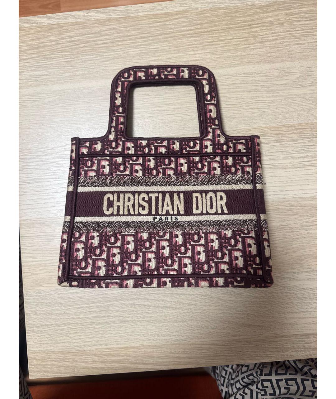 CHRISTIAN DIOR Бордовая жаккардовая сумка с короткими ручками, фото 5