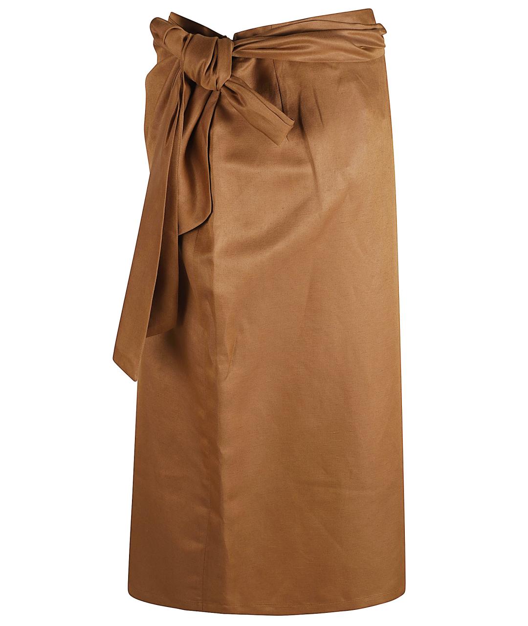 MAX MARA Коричневая льняная юбка миди, фото 2