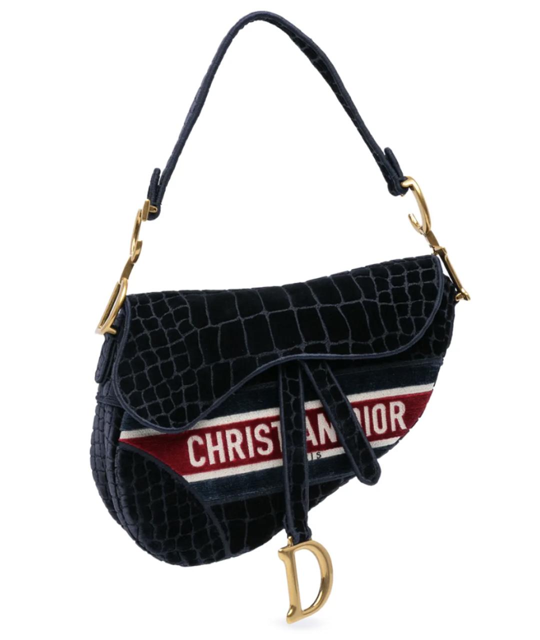 CHRISTIAN DIOR Темно-синяя бархатная сумка через плечо, фото 1
