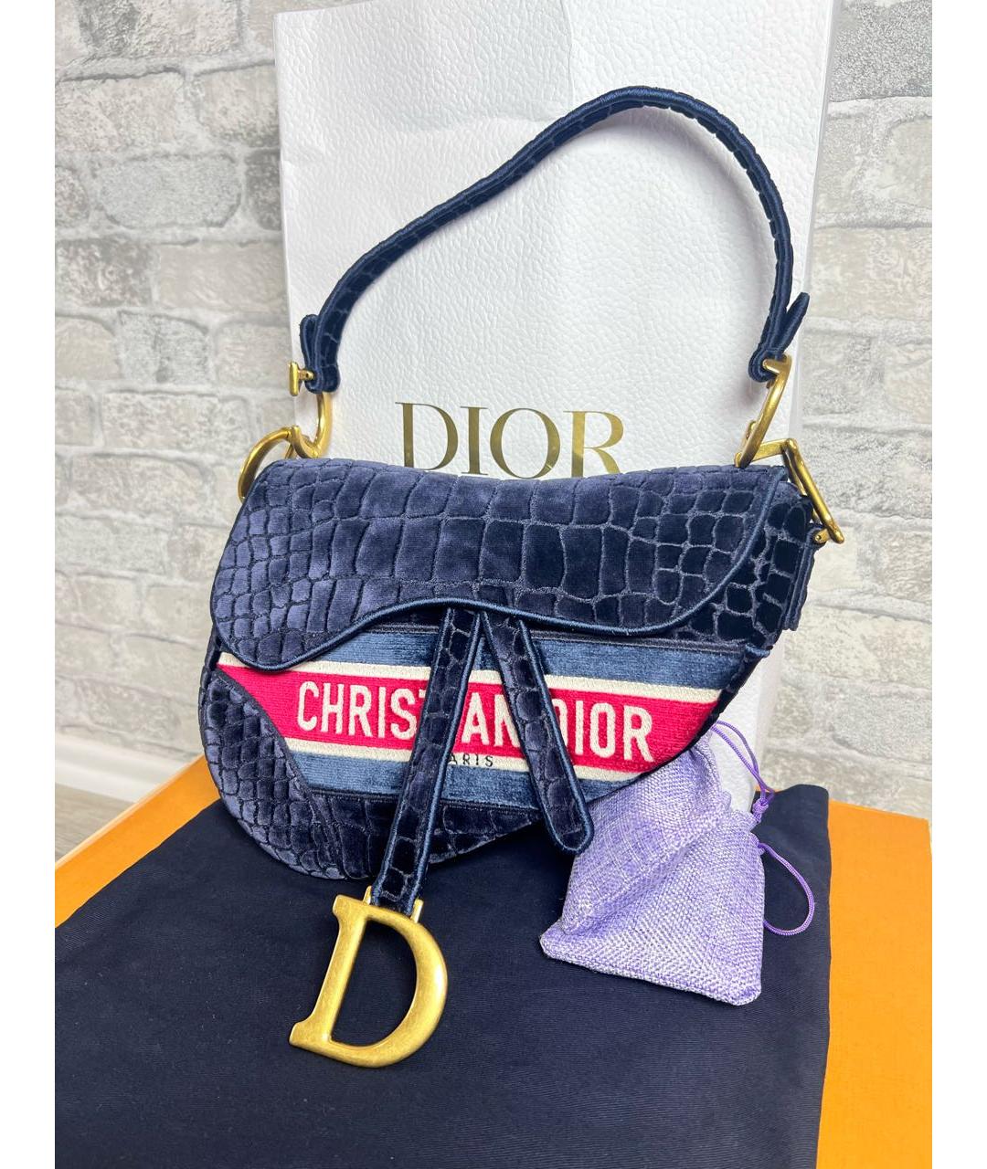 CHRISTIAN DIOR Темно-синяя бархатная сумка через плечо, фото 3