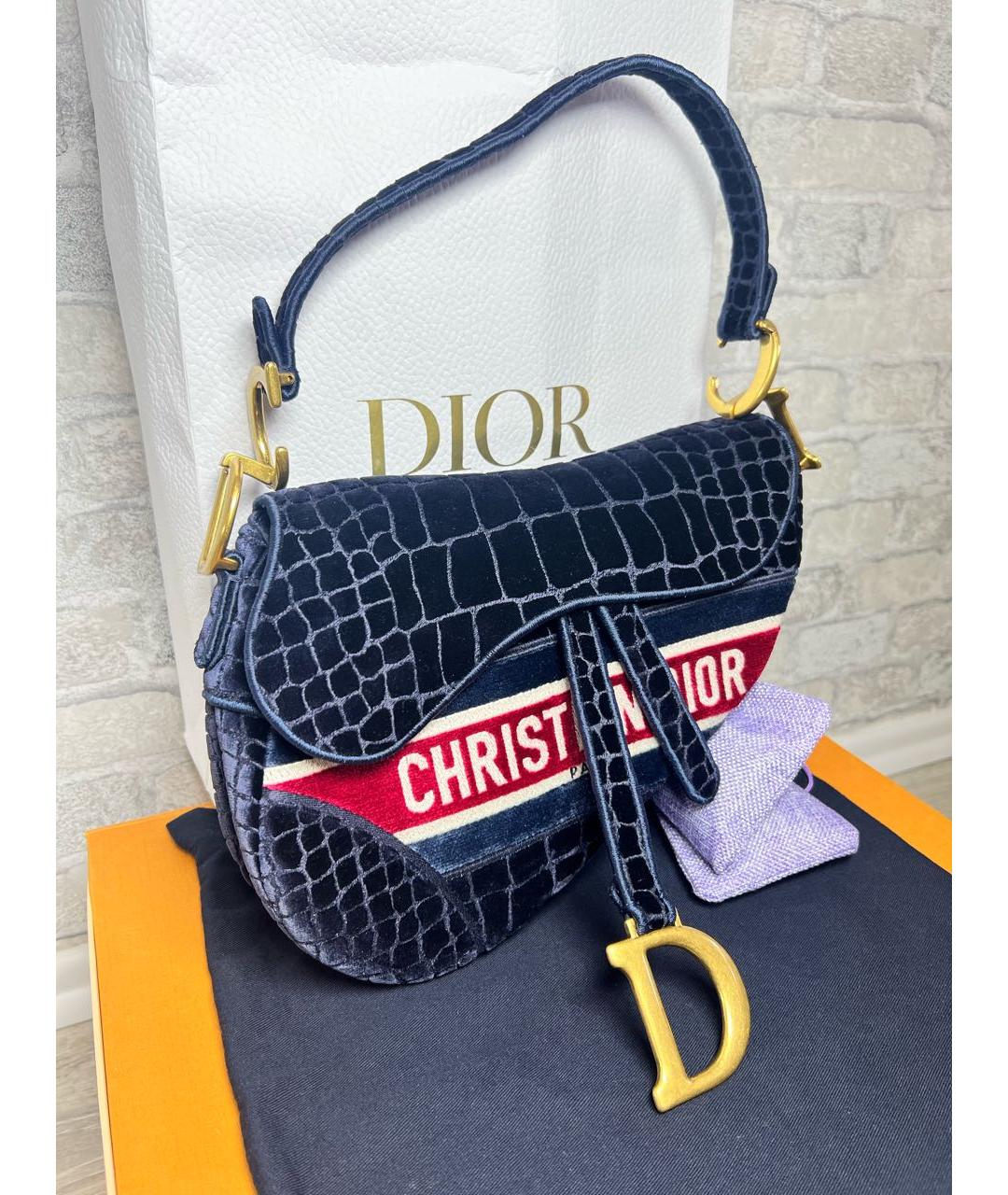 CHRISTIAN DIOR Темно-синяя бархатная сумка через плечо, фото 4