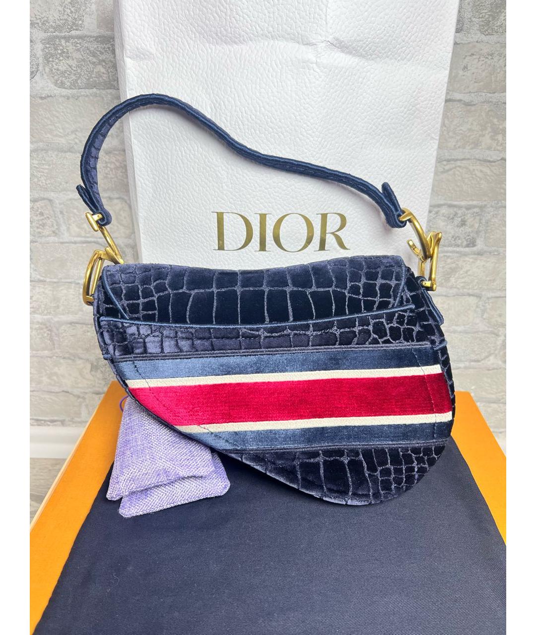 CHRISTIAN DIOR Темно-синяя бархатная сумка через плечо, фото 5