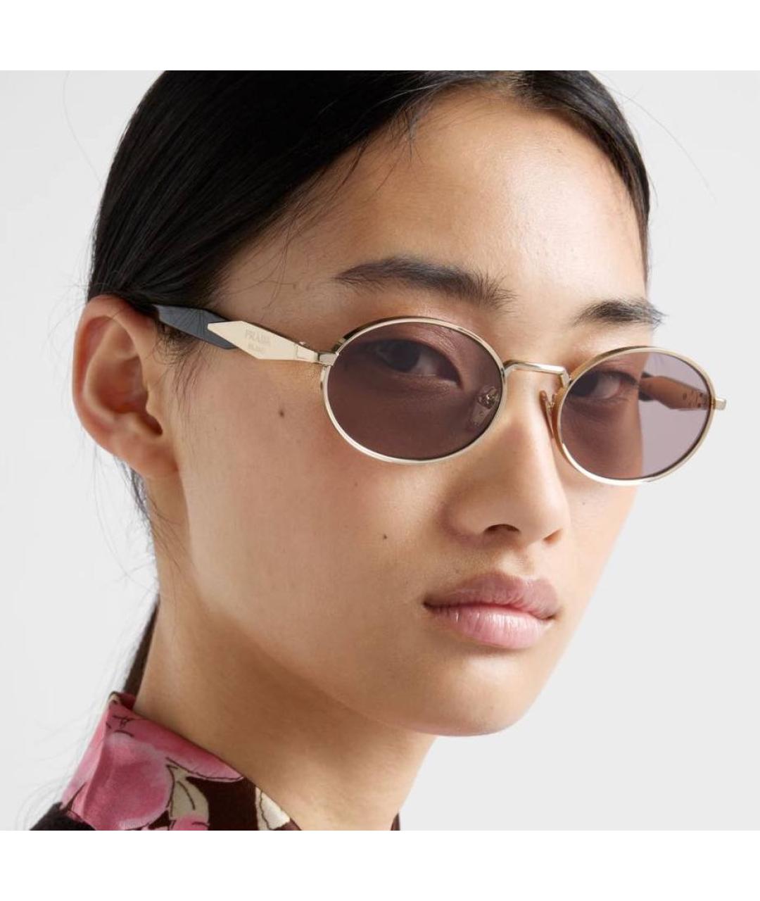 PRADA Золотые металлические солнцезащитные очки, фото 2