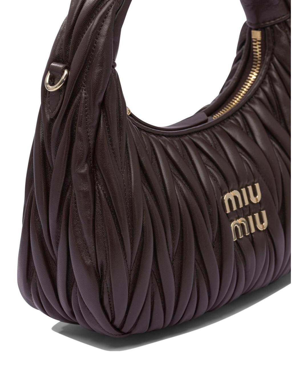 MIU MIU Коричневая кожаная сумка с короткими ручками, фото 4