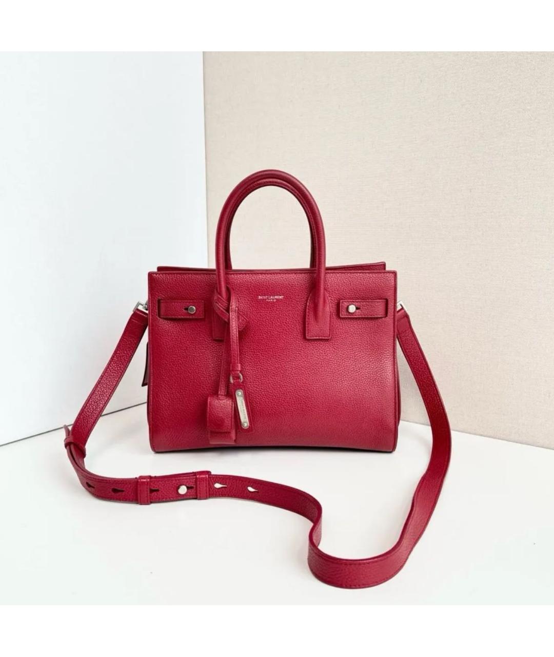 SAINT LAURENT Красная кожаная сумка с короткими ручками, фото 9