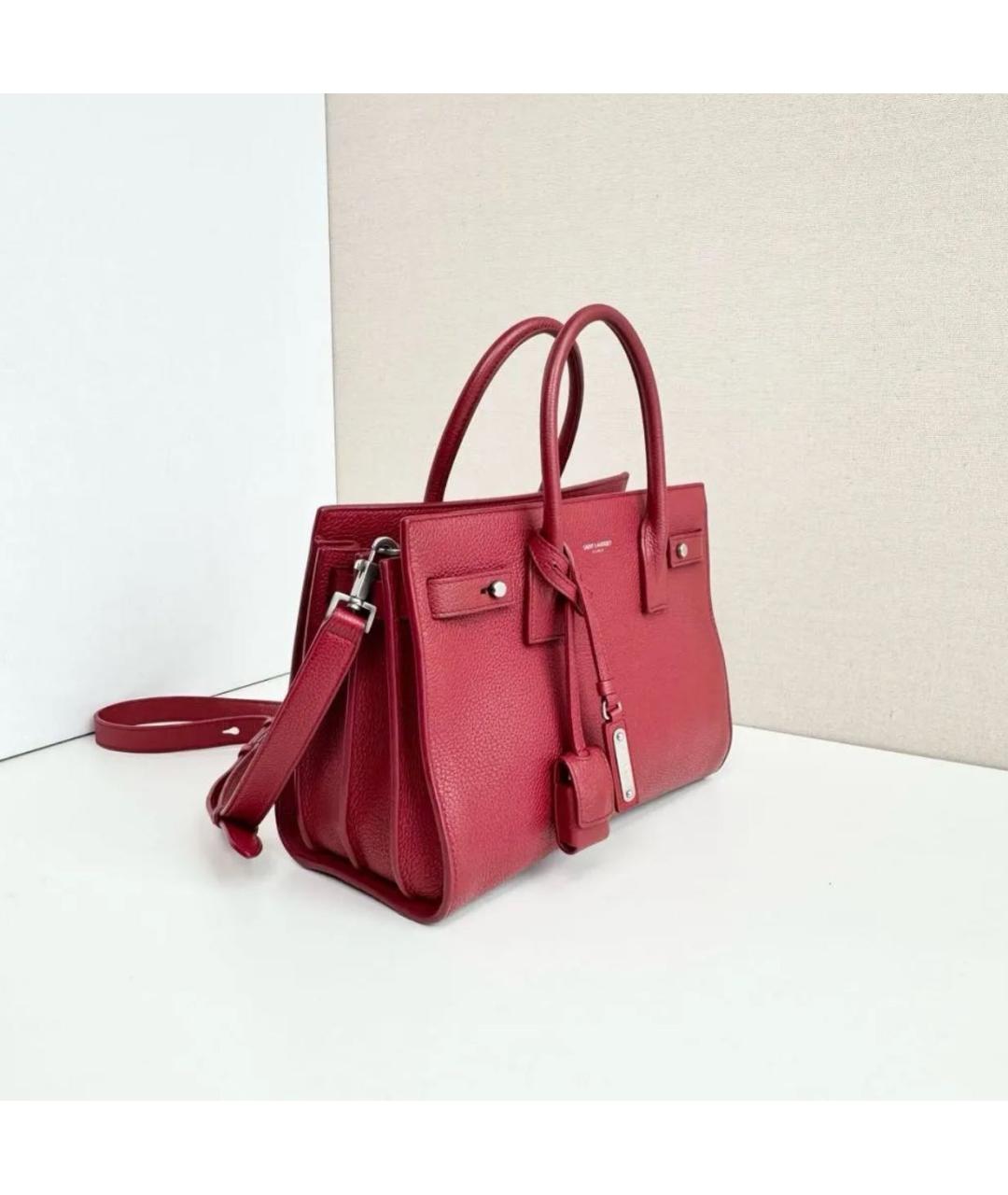 SAINT LAURENT Красная кожаная сумка с короткими ручками, фото 8