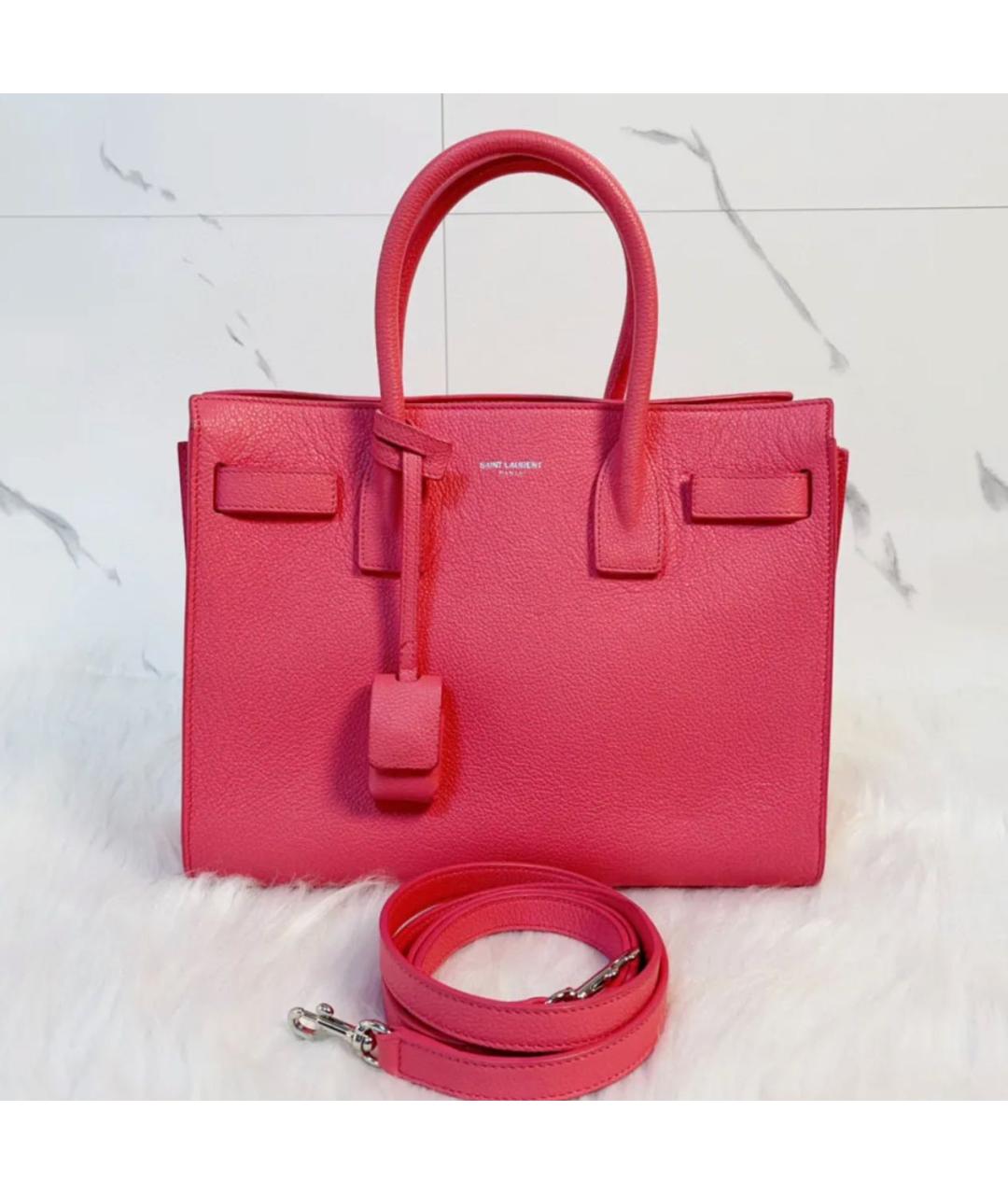 SAINT LAURENT Розовая кожаная сумка с короткими ручками, фото 9