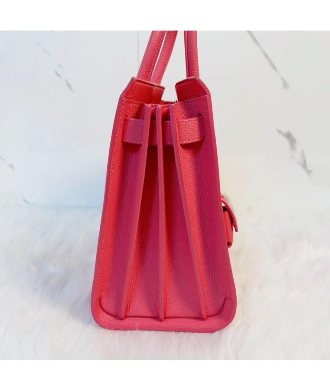SAINT LAURENT Розовая кожаная сумка с короткими ручками, фото 4