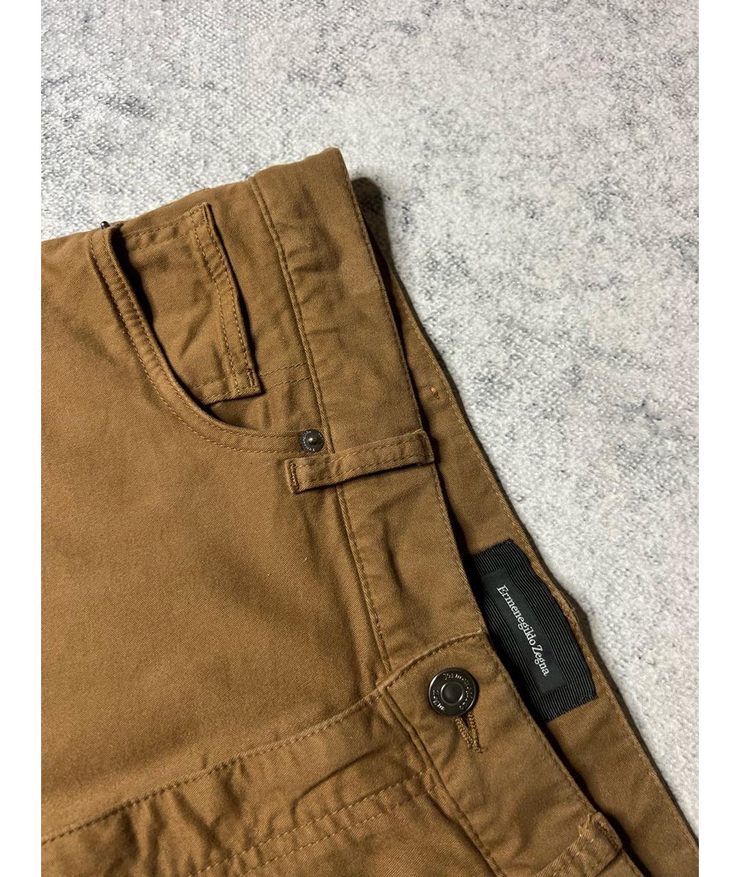 ERMENEGILDO ZEGNA Коричневые хлопко-эластановые брюки чинос, фото 5