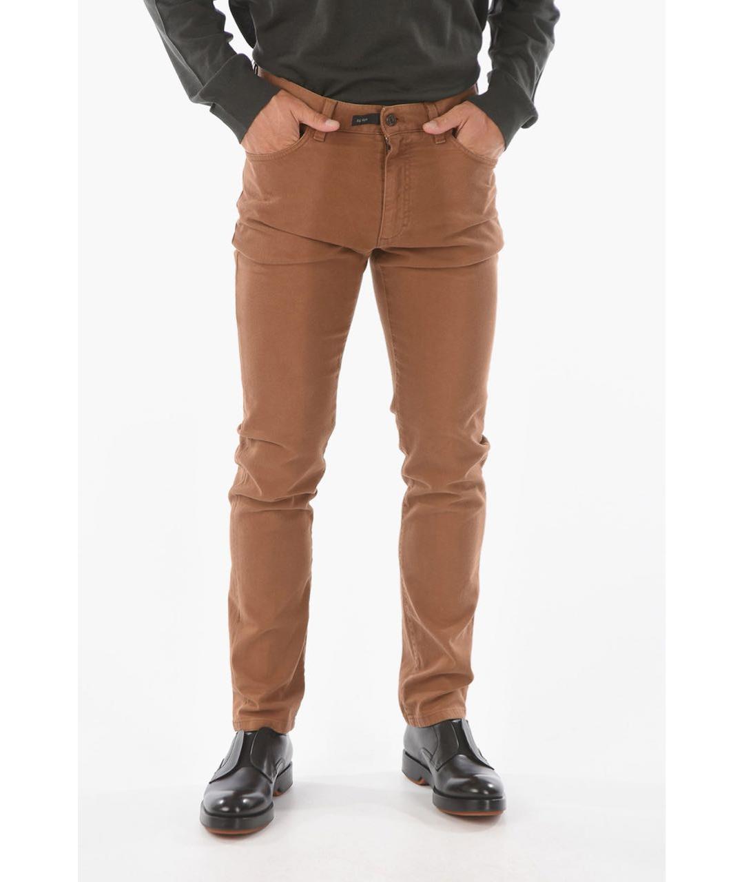 ERMENEGILDO ZEGNA Коричневые хлопко-эластановые брюки чинос, фото 2