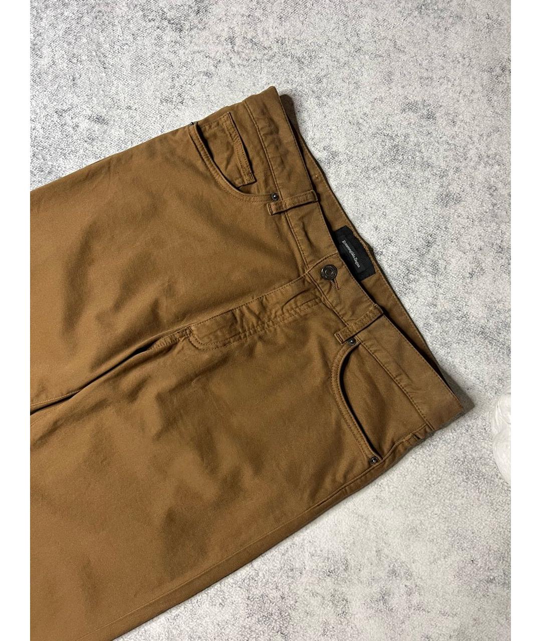 ERMENEGILDO ZEGNA Коричневые хлопко-эластановые брюки чинос, фото 4