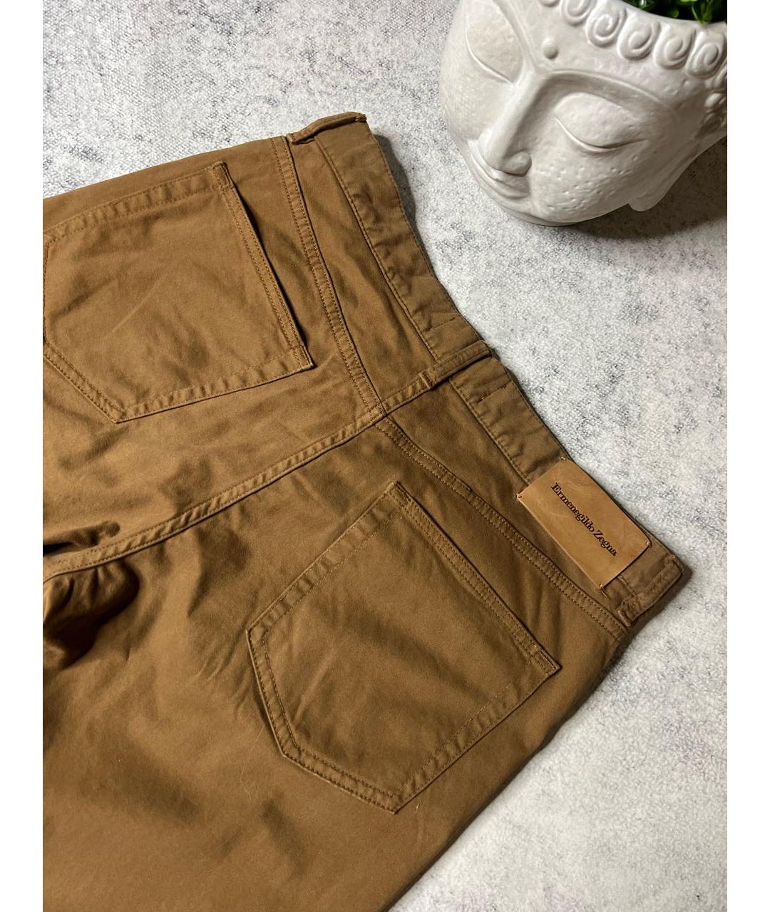 ERMENEGILDO ZEGNA Коричневые хлопко-эластановые брюки чинос, фото 6