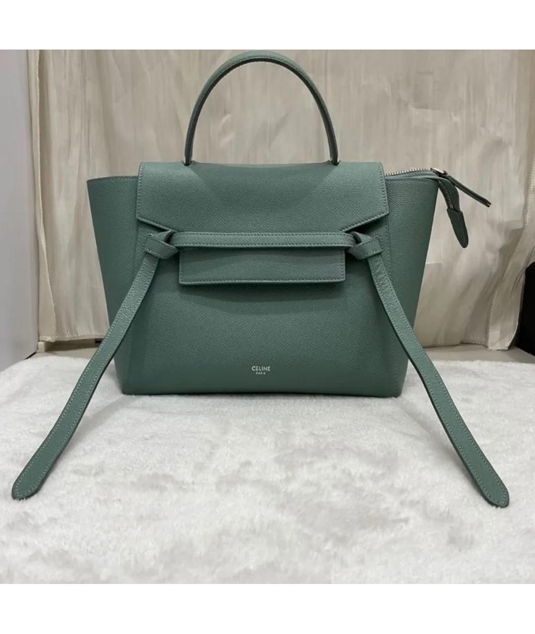 CELINE Зеленая кожаная сумка с короткими ручками, фото 8