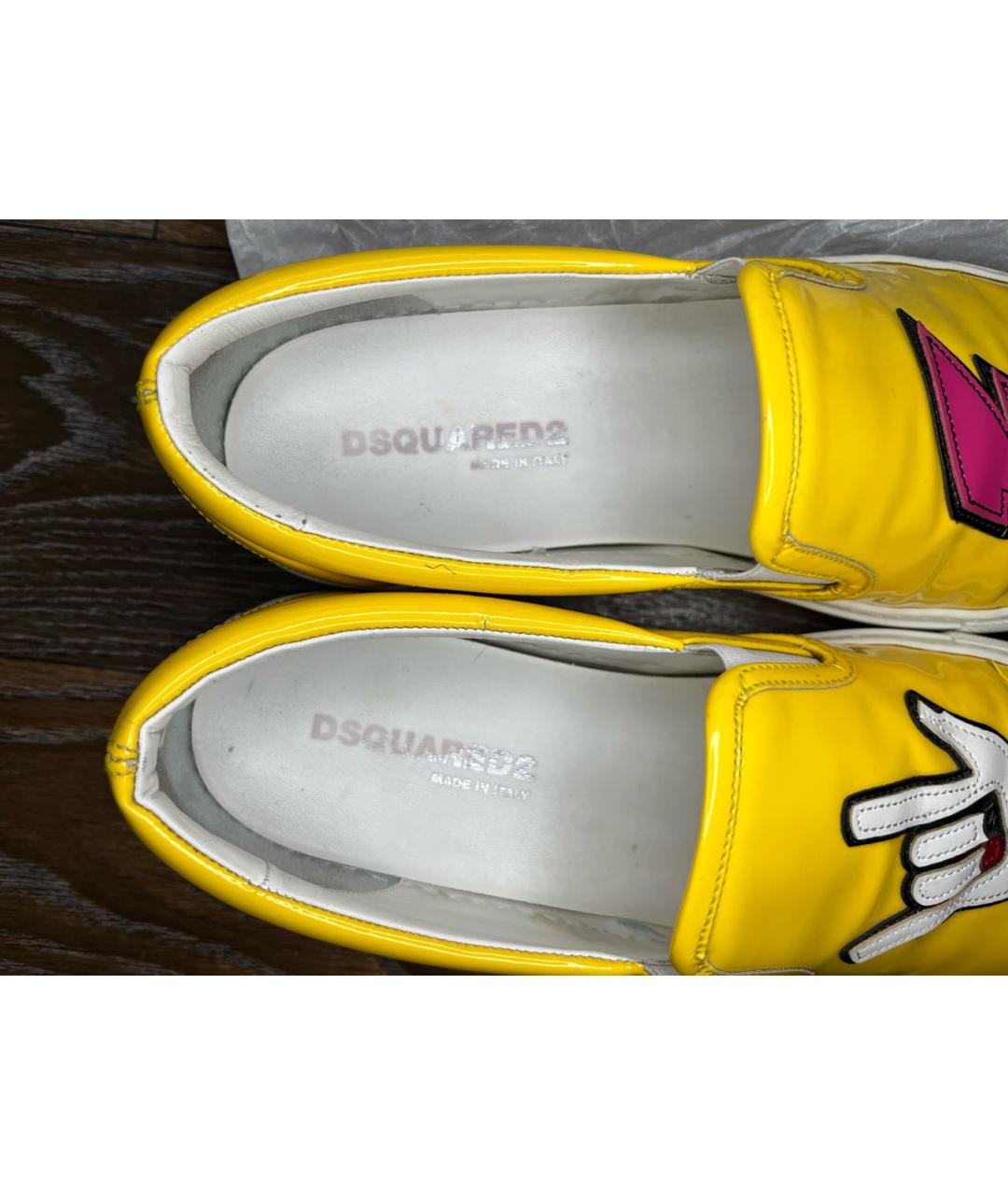 DSQUARED2 Желтые низкие кроссовки / кеды из лакированной кожи, фото 5