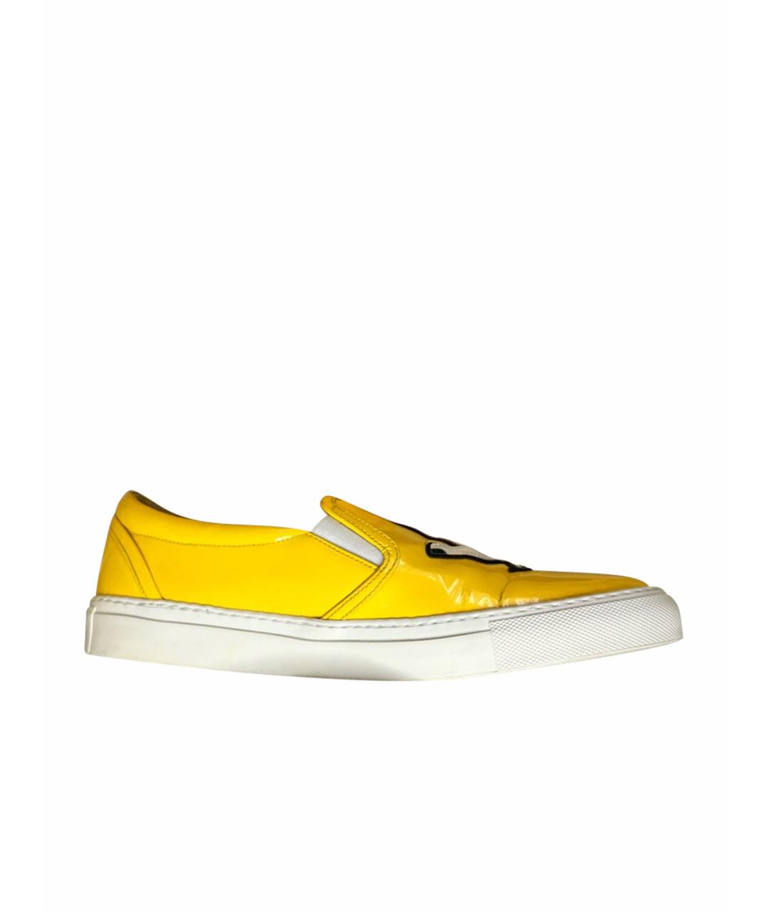 DSQUARED2 Желтые низкие кроссовки / кеды из лакированной кожи, фото 1