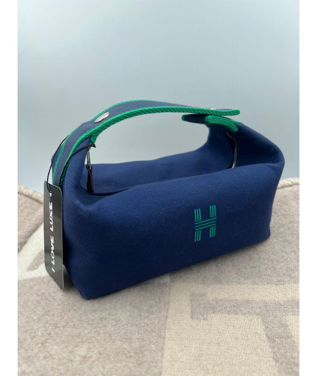 HERMES Темно-синяя хлопковая косметичка, фото 2
