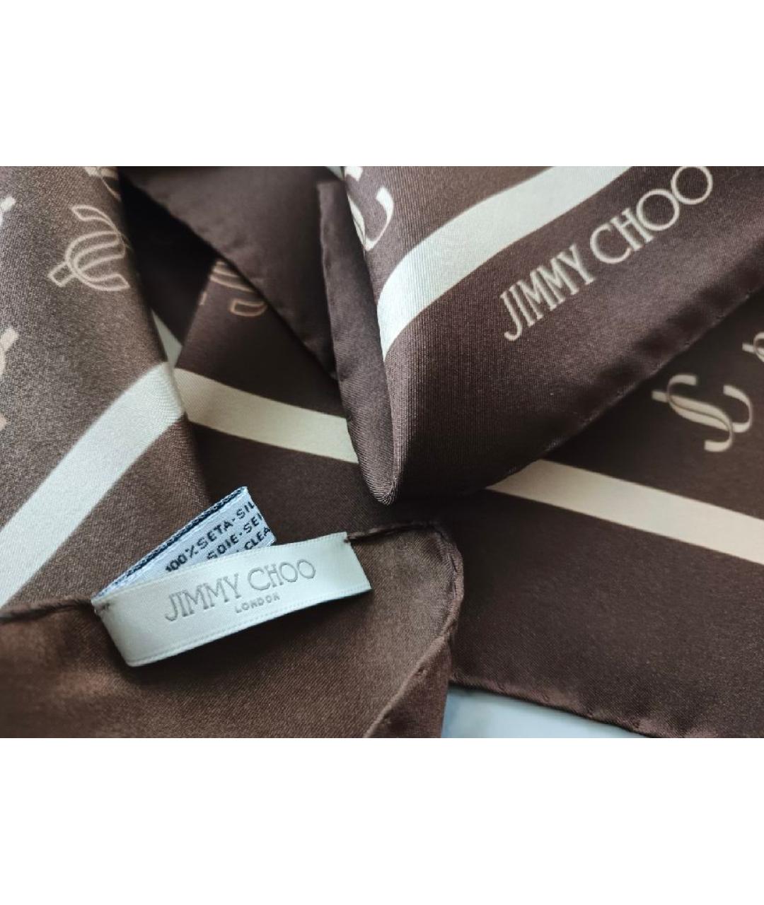 JIMMY CHOO Коричневый шелковый платок, фото 3