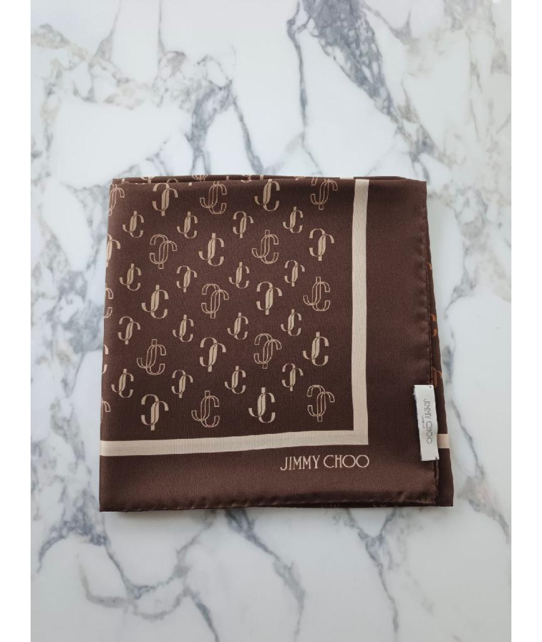 JIMMY CHOO Коричневый шелковый платок, фото 10