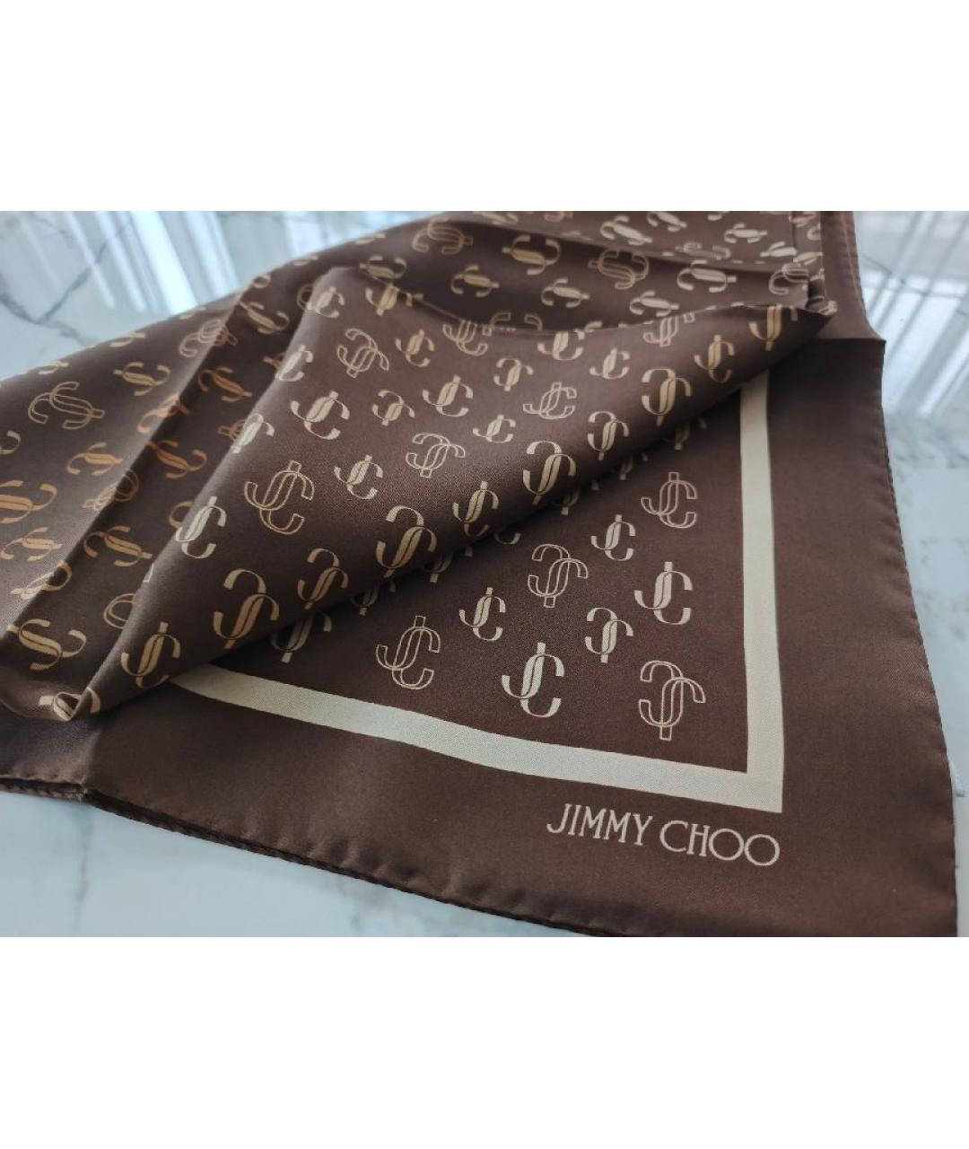 JIMMY CHOO Коричневый шелковый платок, фото 2