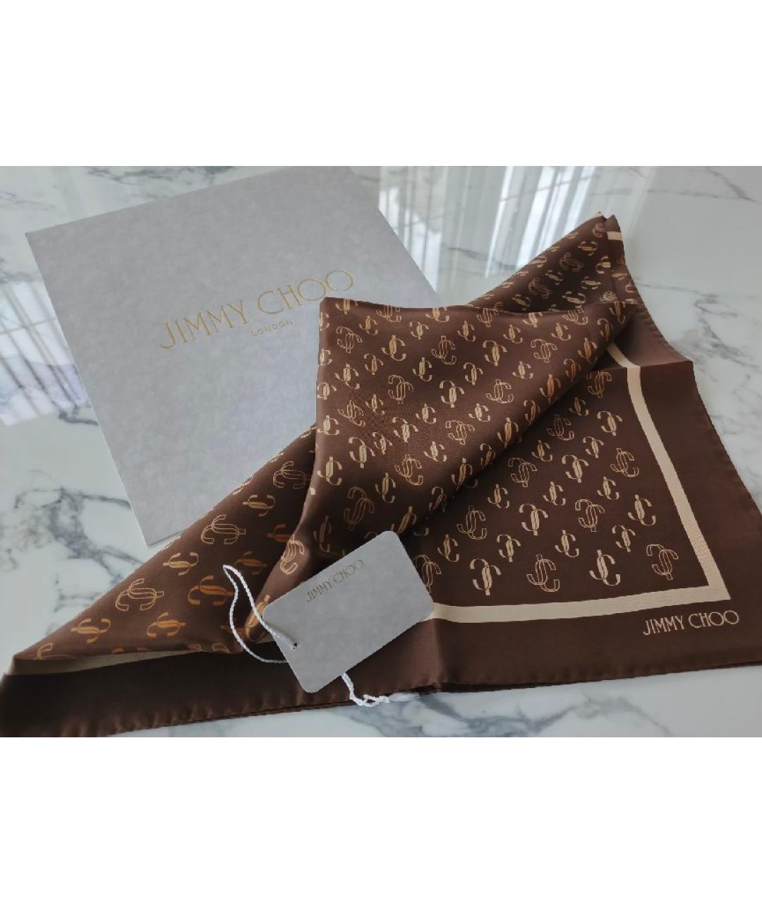 JIMMY CHOO Коричневый шелковый платок, фото 4