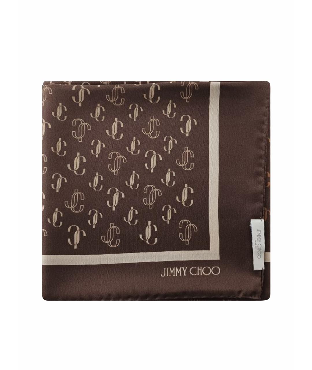 JIMMY CHOO Коричневый шелковый платок, фото 1