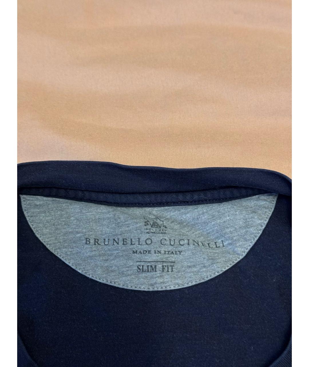 BRUNELLO CUCINELLI Темно-синяя хлопковая футболка, фото 2
