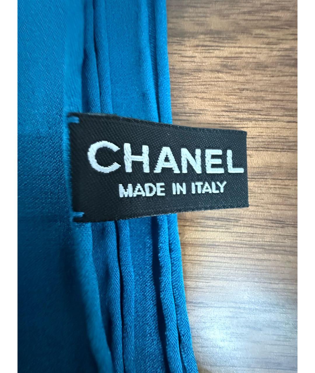 CHANEL Голубой шелковый платок, фото 3