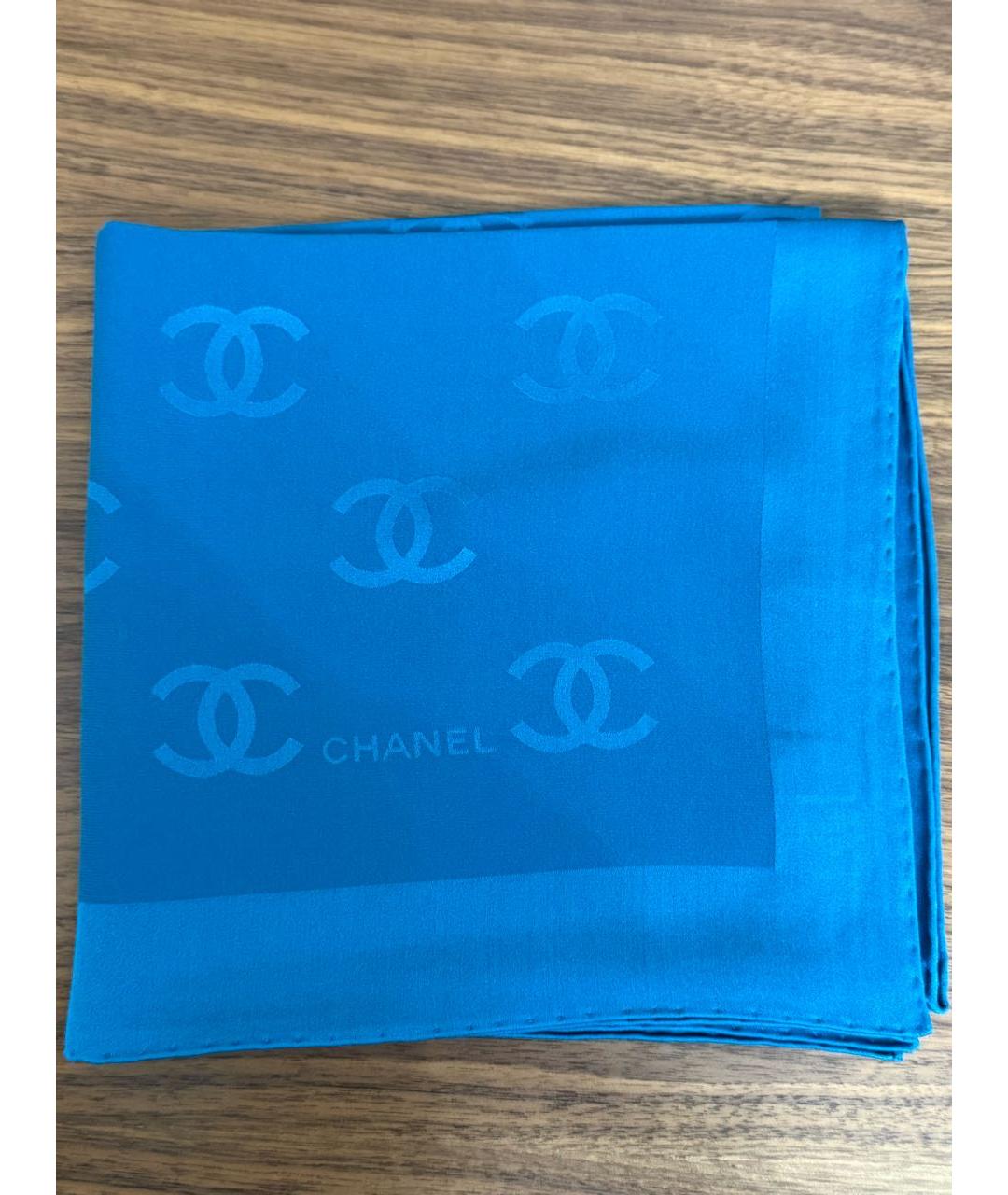 CHANEL Голубой шелковый платок, фото 2