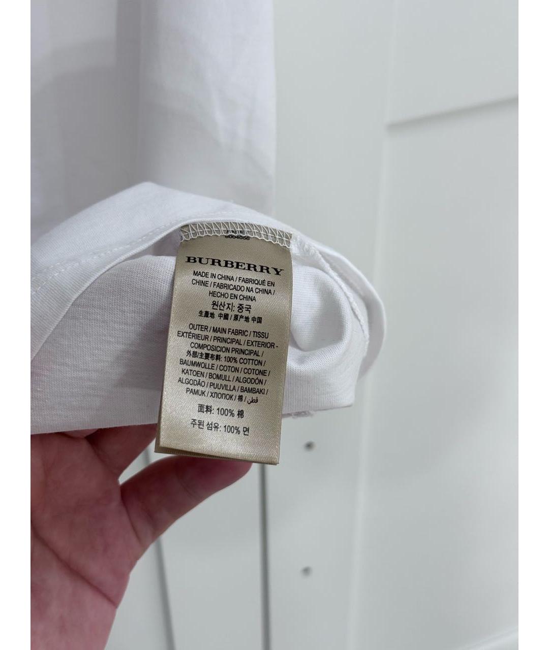 BURBERRY Белая хлопковая футболка, фото 5