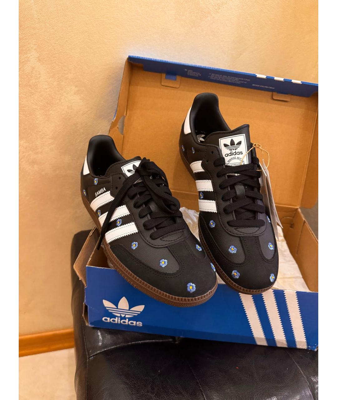 ADIDAS Черные кожаные кеды, фото 2